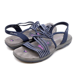 Skechers Sandals Womens 6 Slingback Blue Striped Strappy Open Toe Reggae Slim